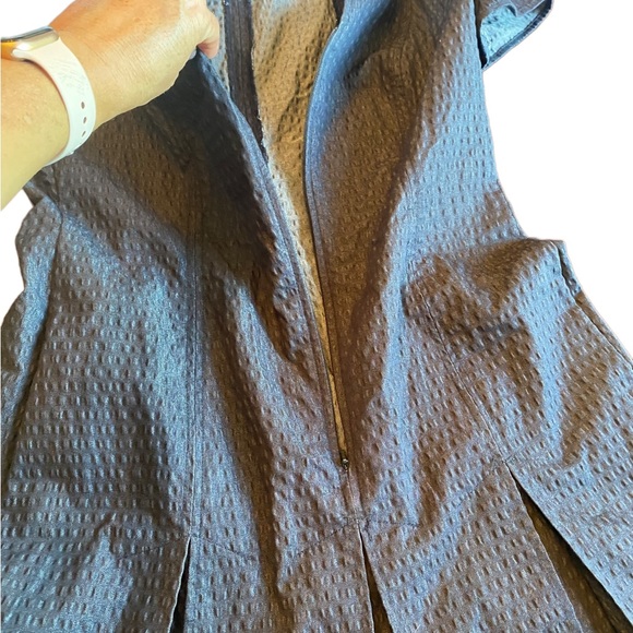 W by Worrh Navy Blue Textured Short Sleeve Zipper Front Dress - Picture 9 of 13